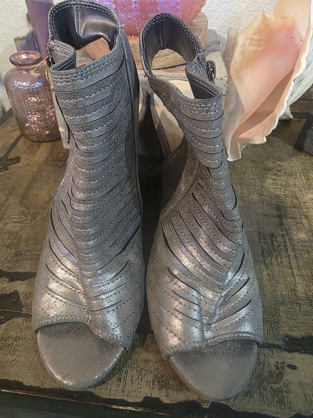 Silver Strappy Peep-Toe Women’s Heels